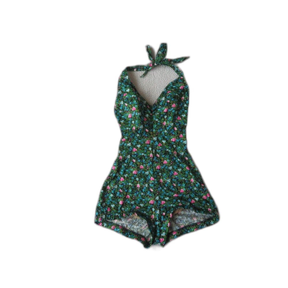 vintage rose marie reid one piece short bottom halter bathing suit usa made - Picture 1 of 12